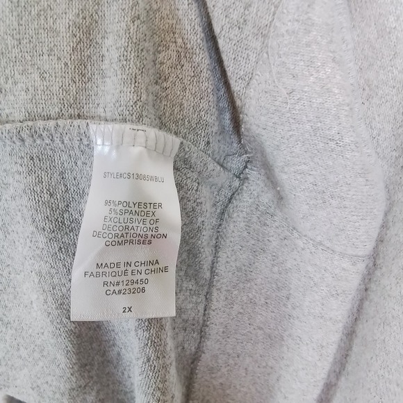 Como Blu Soft Oversized Knit Top Sweater Size 2X Gray w/ Ruffle & Rhinestones - Picture 10 of 11